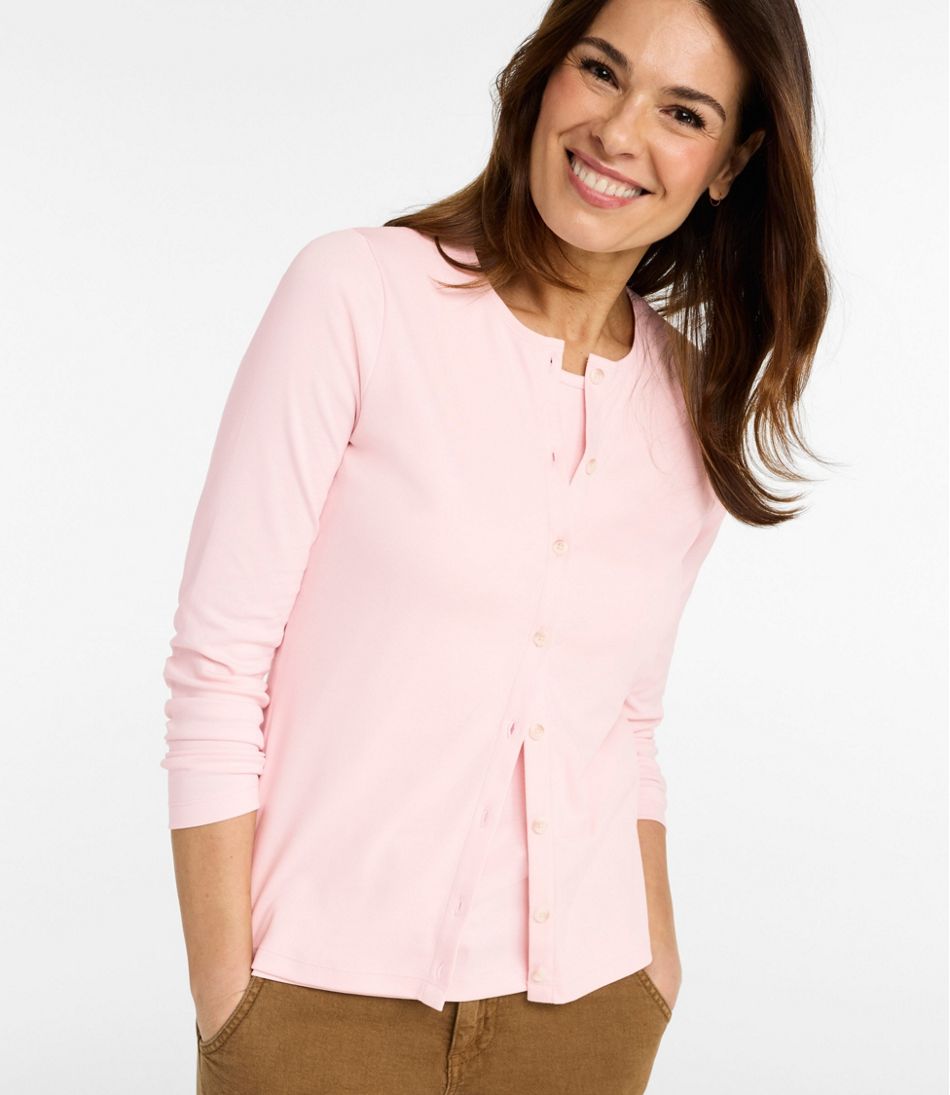Women's Pima Cotton Tee, Long-Sleeve Crewneck Cardigan - L.L.Bean New