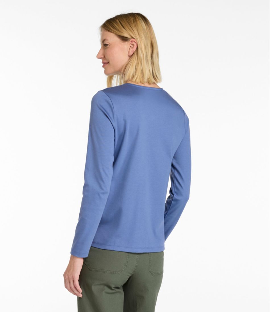 Women's Pima Cotton Tee, Long-Sleeve Crewneck Cardigan - L.L.Bean New