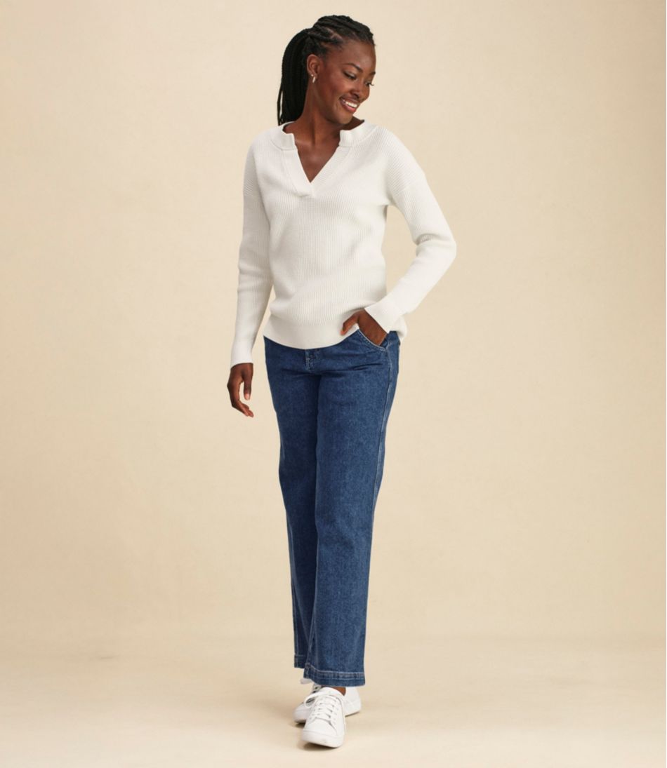 Women's Sunwashed Waffle Sweater, Splitneck - L.L.Bean Trusted