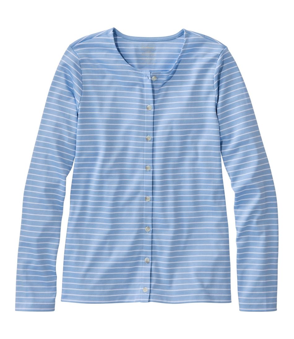Women's Pima Cotton Tee, Long-Sleeve Crewneck Cardigan Stripe - L.L.Bean Signature