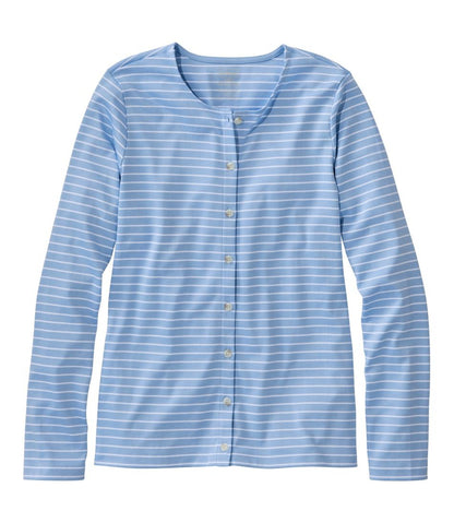 Women's Pima Cotton Tee, Long-Sleeve Crewneck Cardigan Stripe - L.L.Bean Signature