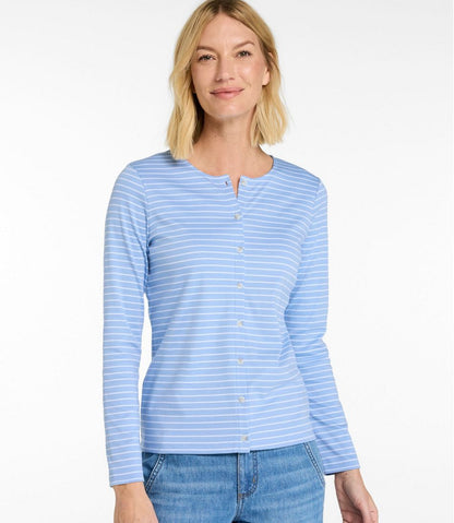 Women's Pima Cotton Tee, Long-Sleeve Crewneck Cardigan Stripe - L.L.Bean Signature