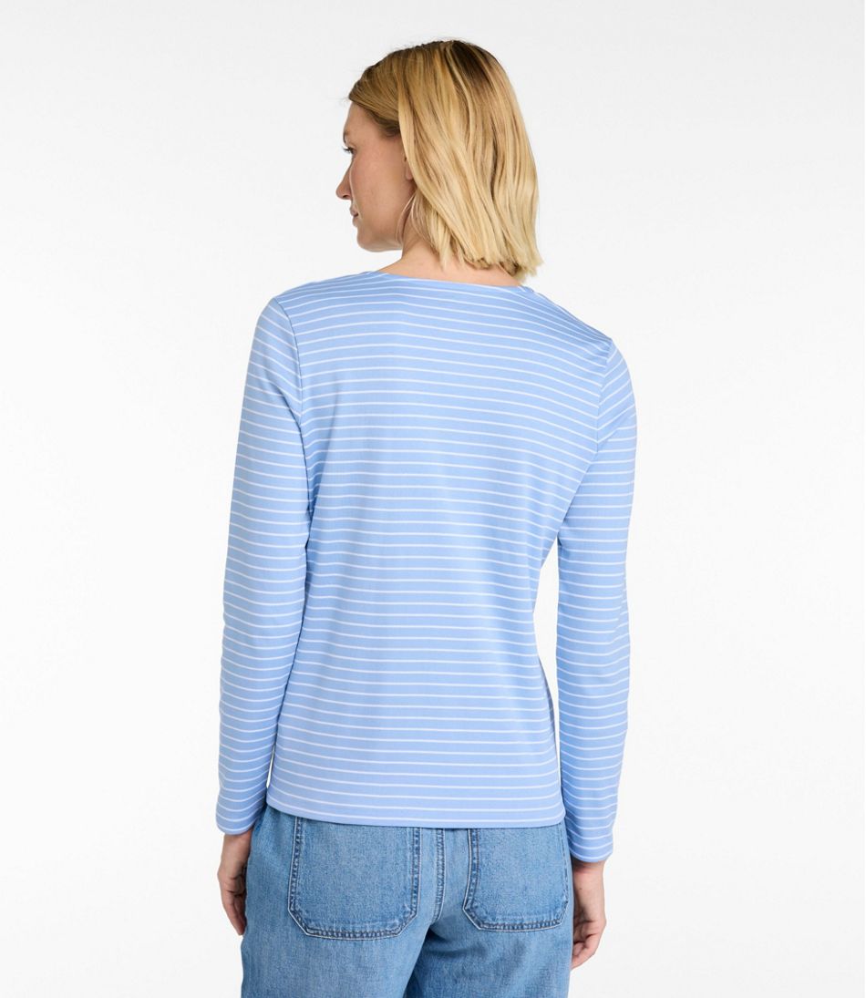 Women's Pima Cotton Tee, Long-Sleeve Crewneck Cardigan Stripe - L.L.Bean Signature