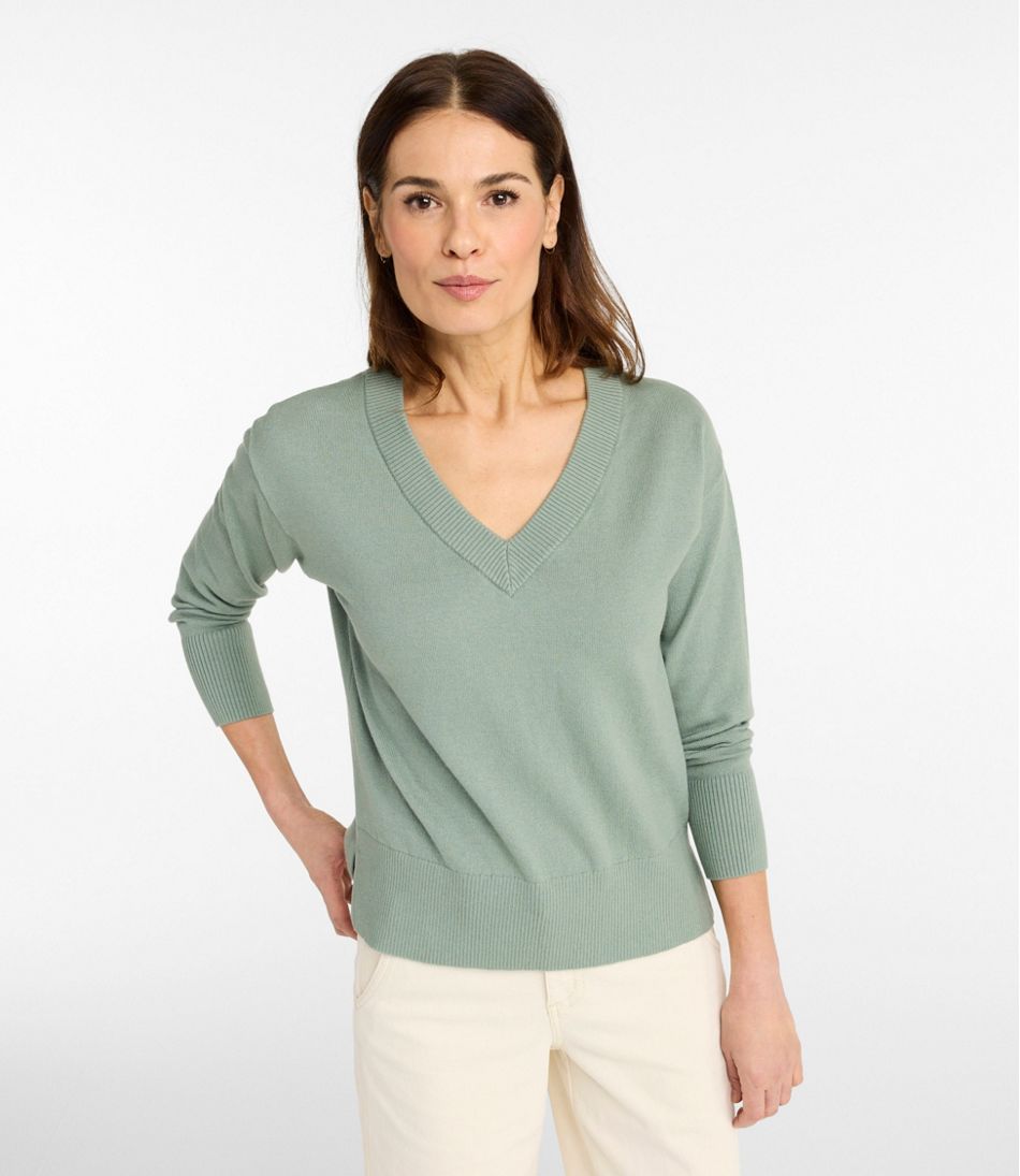 Women's Cotton/Cashmere Sweater, V-Neck - L.L.Bean Signature