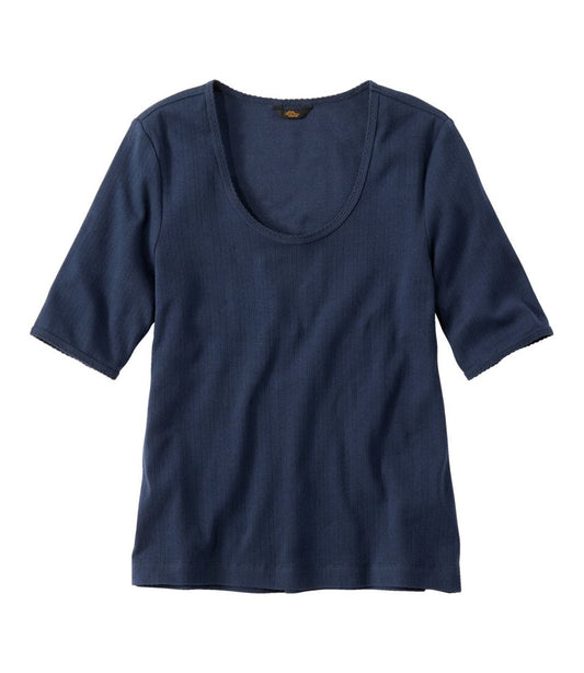 Women's Signature Premium Essential Pointelle Tee, Elbow-Sleeve Scoopneck - L.L.Bean Best Seller