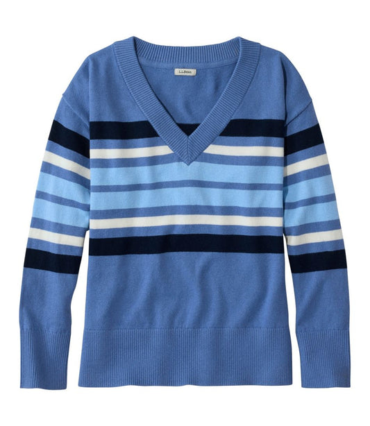 Women's Cotton/Cashmere Sweater, V-Neck Stripe - L.L.Bean Trusted
