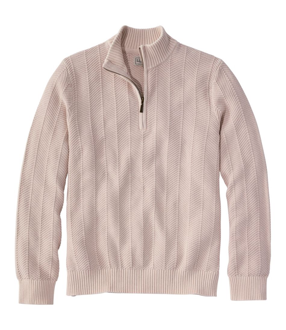 Men's Sunwashed Textured Cotton Sweater, Herringbone 1/4 Zip - L.L.Bean Classic