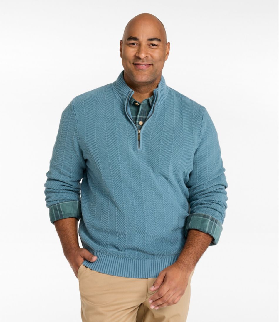 Men's Sunwashed Textured Cotton Sweater, Herringbone 1/4 Zip - L.L.Bean Classic