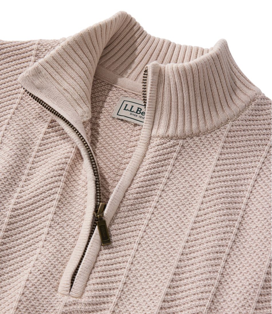 Men's Sunwashed Textured Cotton Sweater, Herringbone 1/4 Zip - L.L.Bean Classic