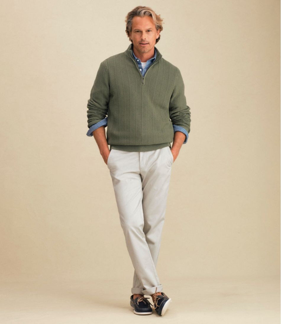 Men's Sunwashed Textured Cotton Sweater, Herringbone 1/4 Zip - L.L.Bean Classic
