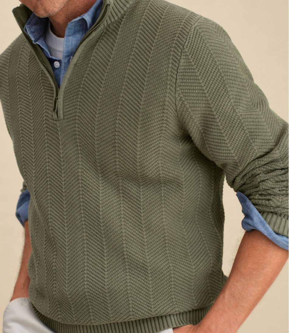 Men's Sunwashed Textured Cotton Sweater, Herringbone 1/4 Zip - L.L.Bean Classic