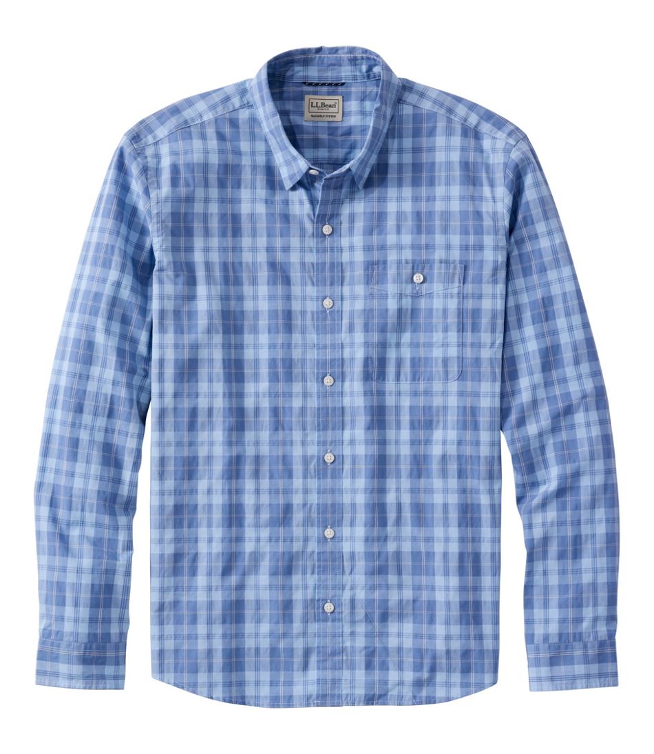 Men's Comfort Stretch Performance® Chambray Shirt, Long-Sleeve, Slightly Fitted Untucked Fit, Plaid - L.L.Bean Exclusive
