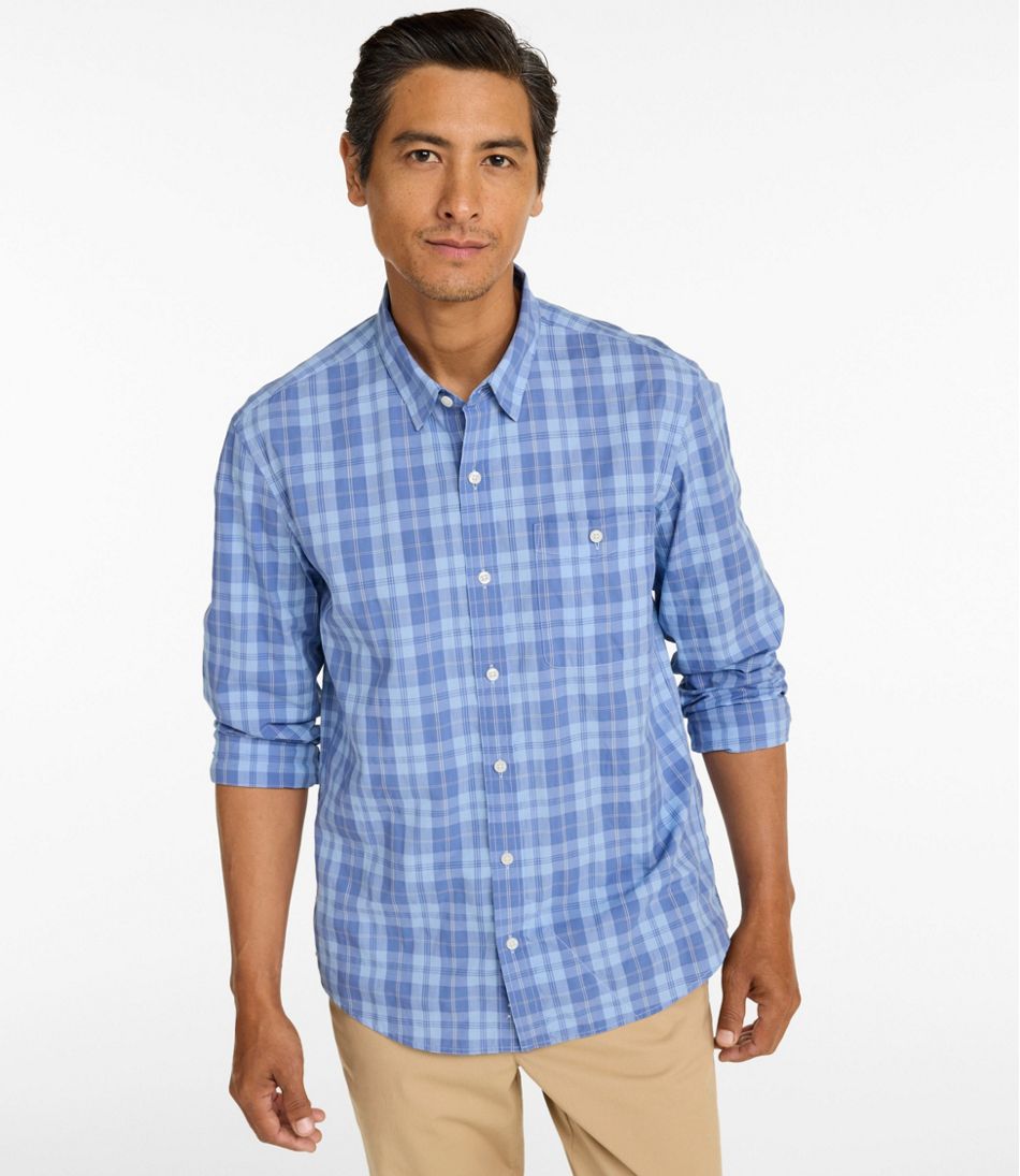 Men's Comfort Stretch Performance® Chambray Shirt, Long-Sleeve, Slightly Fitted Untucked Fit, Plaid - L.L.Bean Exclusive