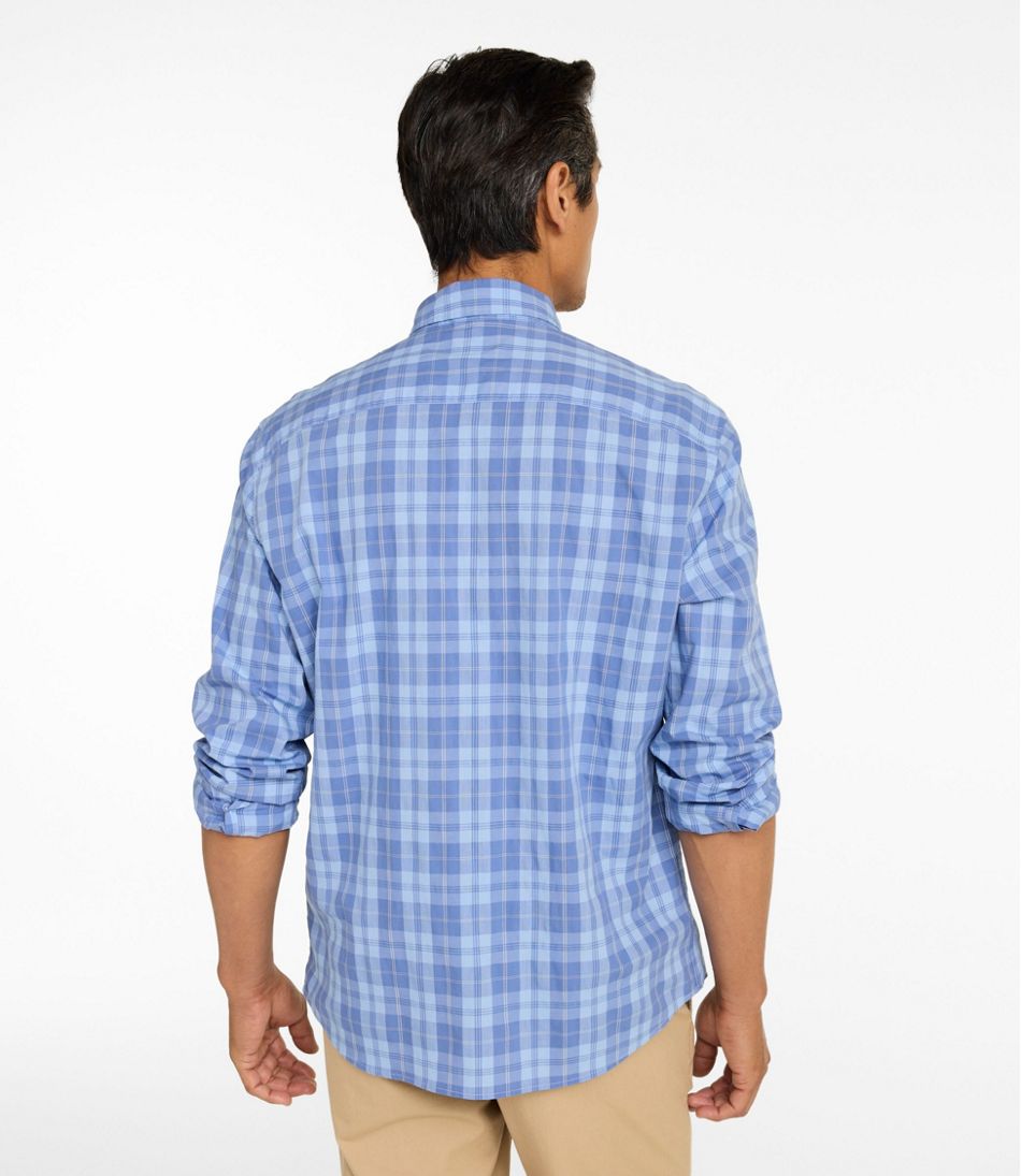 Men's Comfort Stretch Performance® Chambray Shirt, Long-Sleeve, Slightly Fitted Untucked Fit, Plaid - L.L.Bean Exclusive