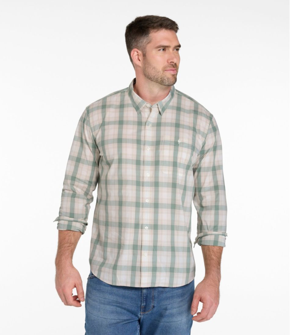 Men's Comfort Stretch Performance® Chambray Shirt, Long-Sleeve, Slightly Fitted Untucked Fit, Plaid - L.L.Bean Exclusive