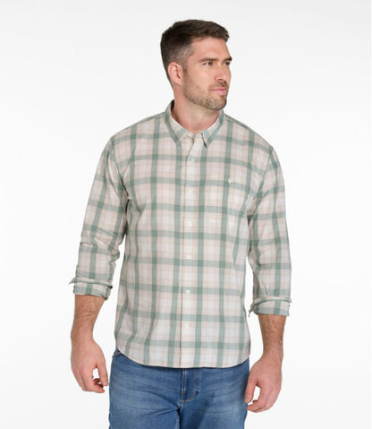 Men's Comfort Stretch Performance® Chambray Shirt, Long-Sleeve, Slightly Fitted Untucked Fit, Plaid - L.L.Bean Exclusive