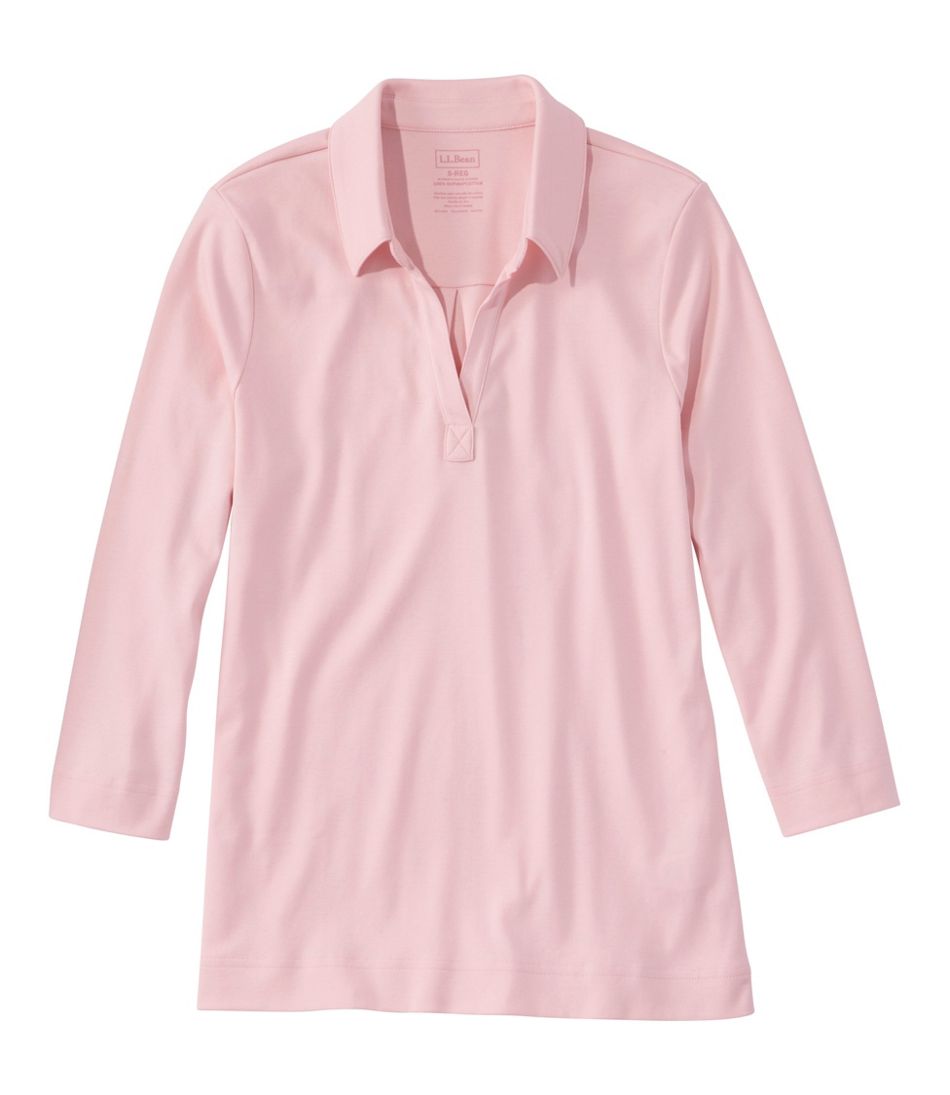 Women's Pima Cotton Tee, Three-Quarter-Sleeve Polo - L.L.Bean Premium