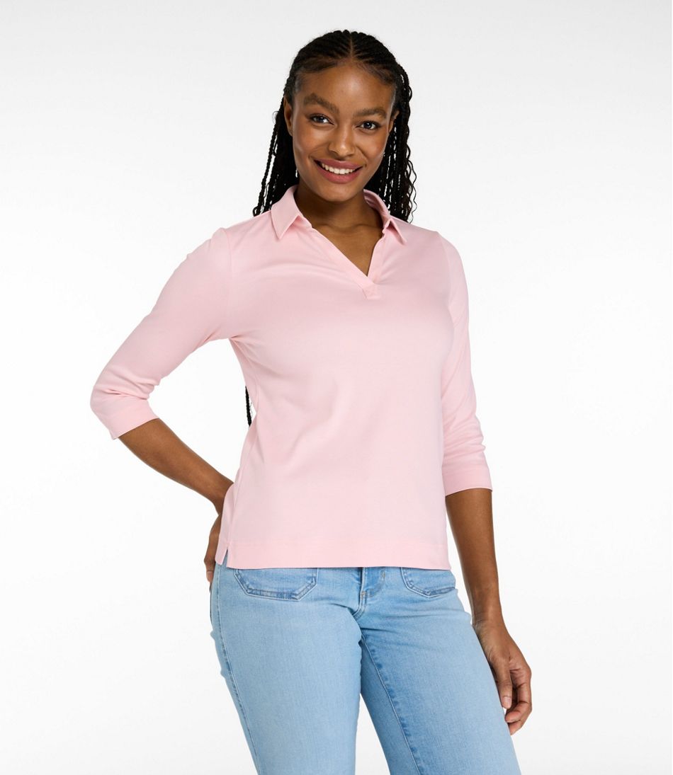 Women's Pima Cotton Tee, Three-Quarter-Sleeve Polo - L.L.Bean Premium