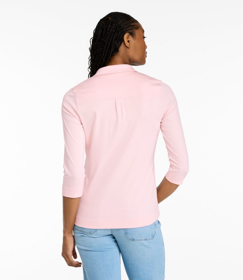 Women's Pima Cotton Tee, Three-Quarter-Sleeve Polo - L.L.Bean Premium