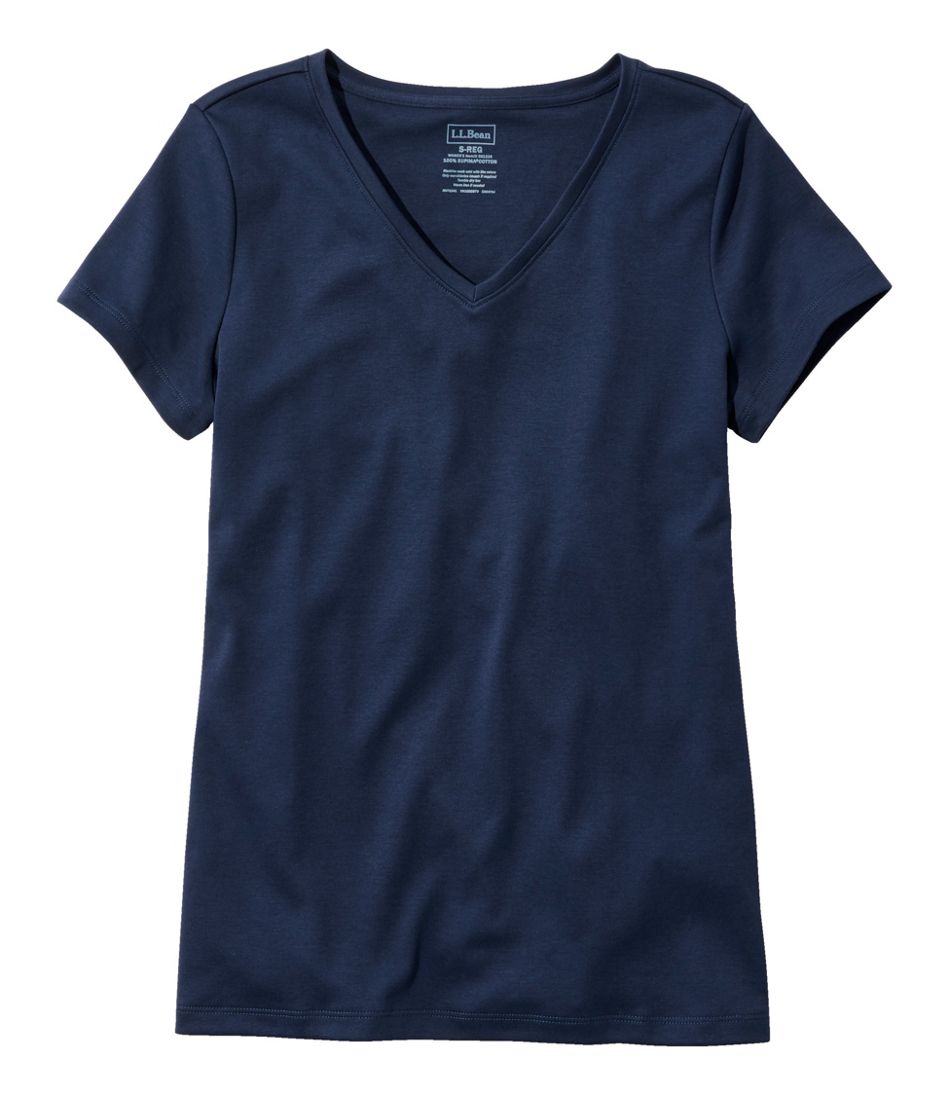Women's Pima Cotton Shaped V-Neck, Short-Sleeve - L.L.Bean Featured