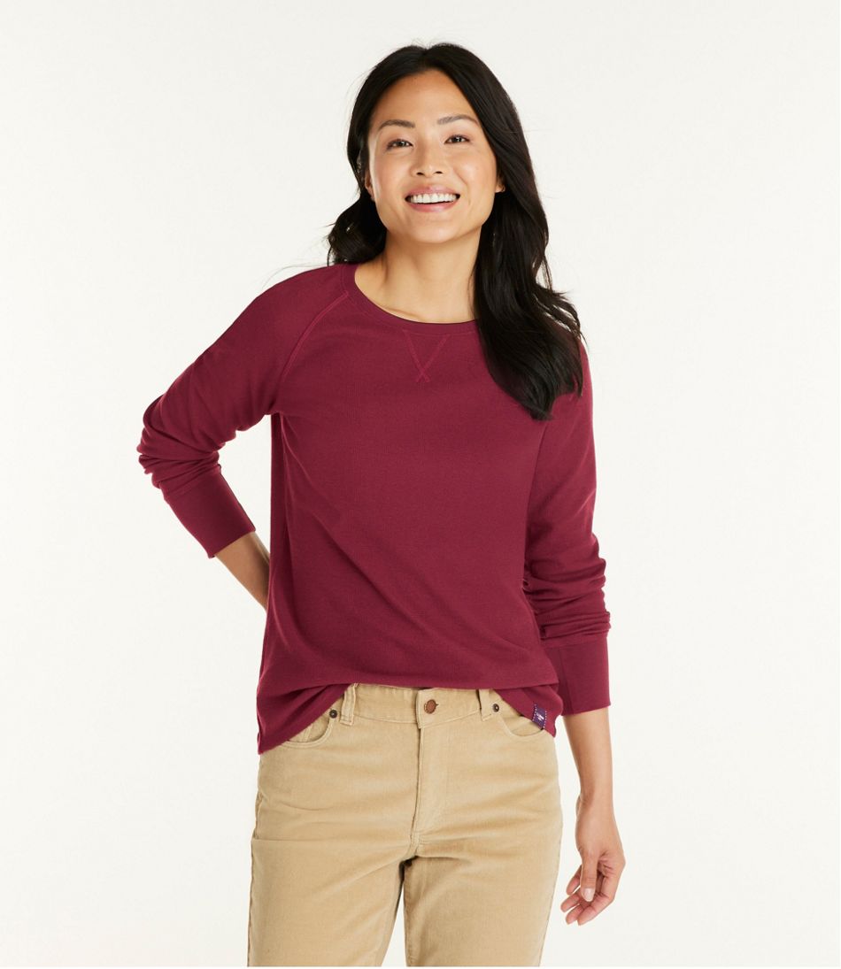 Women's Unshrinkable Mini-Waffle Tee, Long-Sleeve Crewneck - L.L.Bean Trending