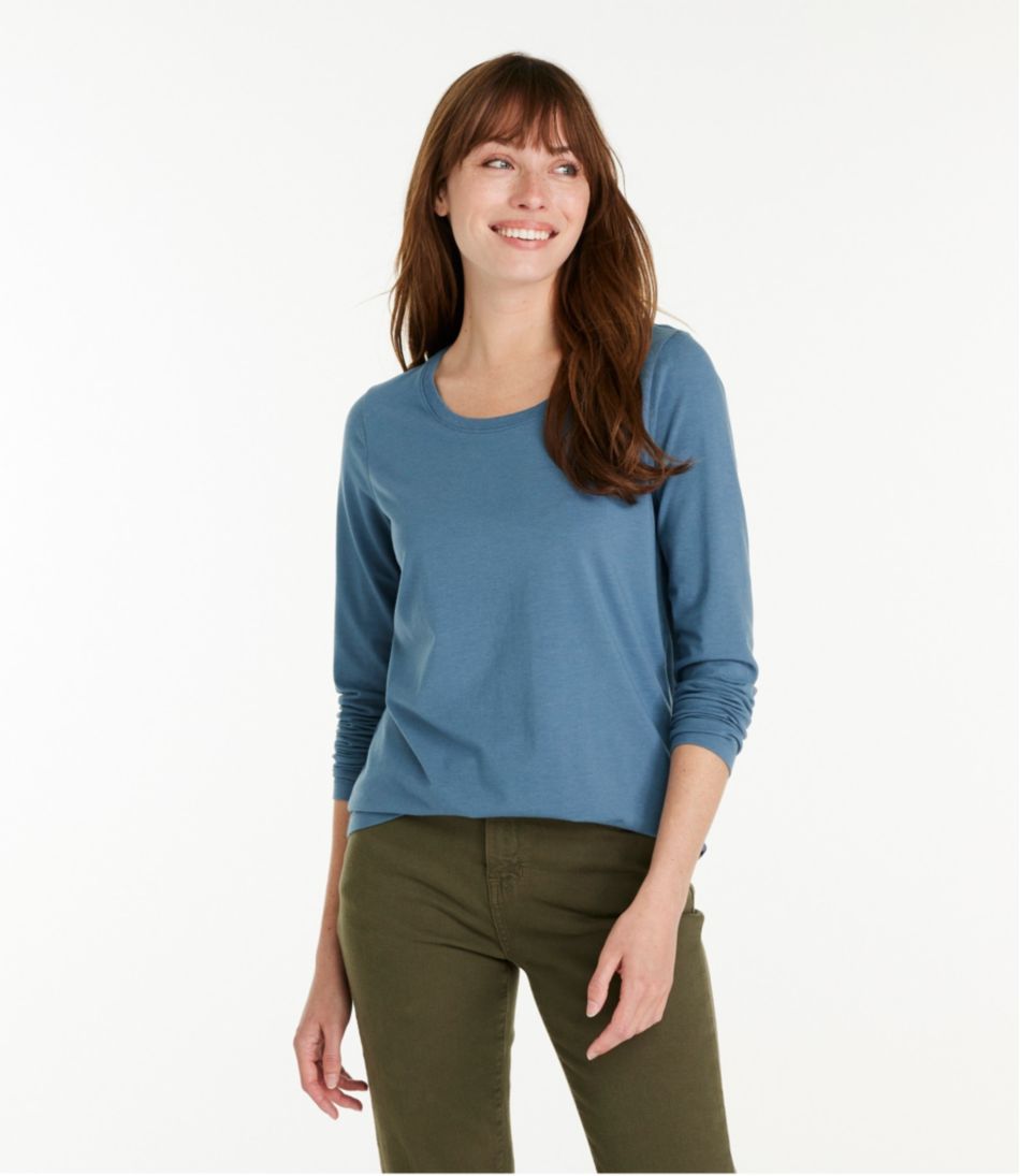 Women's Soft Stretch Supima-Blend Tee, Scoopneck Long-Sleeve - L.L.Bean Value
