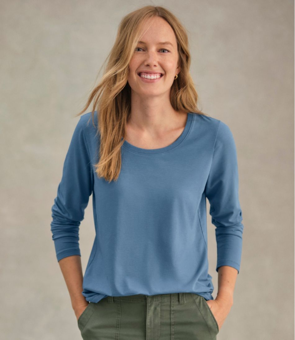 Women's Soft Stretch Supima-Blend Tee, Scoopneck Long-Sleeve - L.L.Bean Value