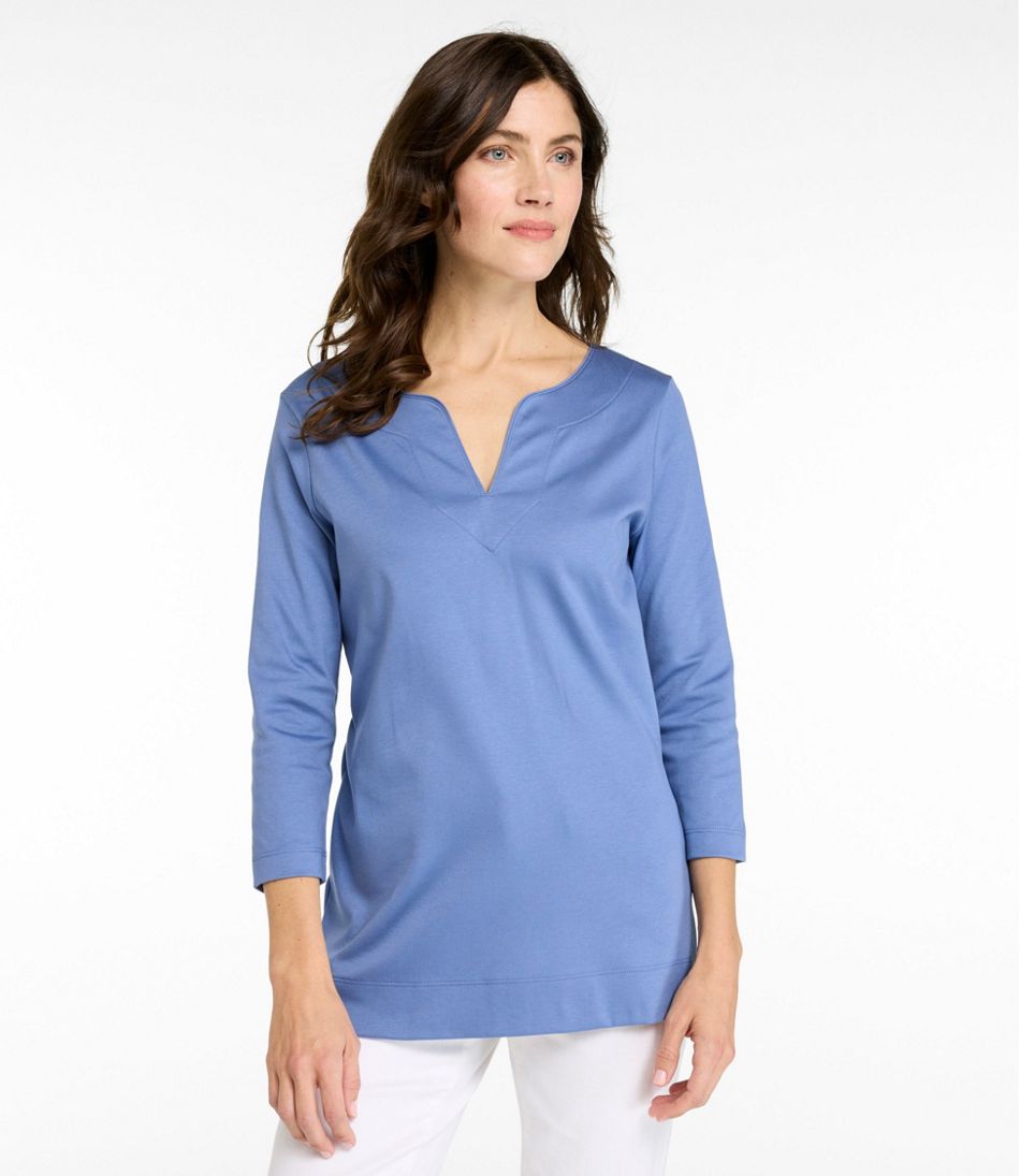 Women's Pima Cotton Tunic, Three-Quarter-Sleeve Splitneck - L.L.Bean Featured