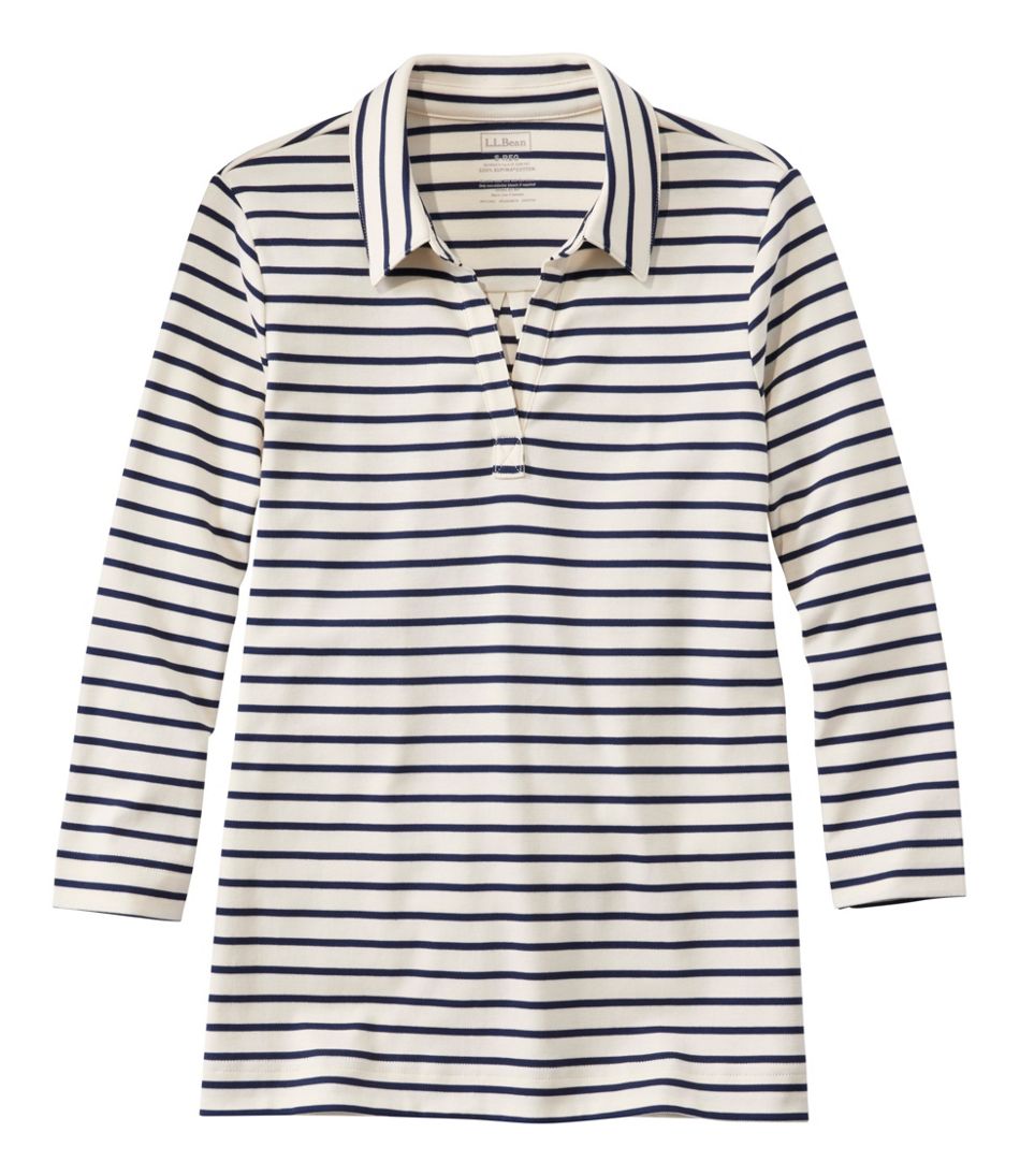 Women's Pima Cotton Tee, Three-Quarter-Sleeve Polo Stripe - L.L.Bean Popular