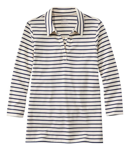 Women's Pima Cotton Tee, Three-Quarter-Sleeve Polo Stripe - L.L.Bean Popular