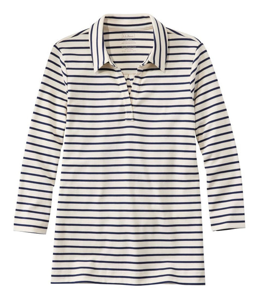 Women's Pima Cotton Tee, Three-Quarter-Sleeve Polo Stripe - L.L.Bean Popular