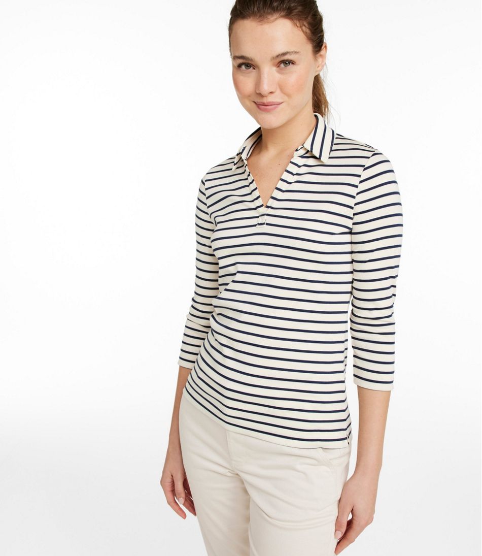 Women's Pima Cotton Tee, Three-Quarter-Sleeve Polo Stripe - L.L.Bean Popular