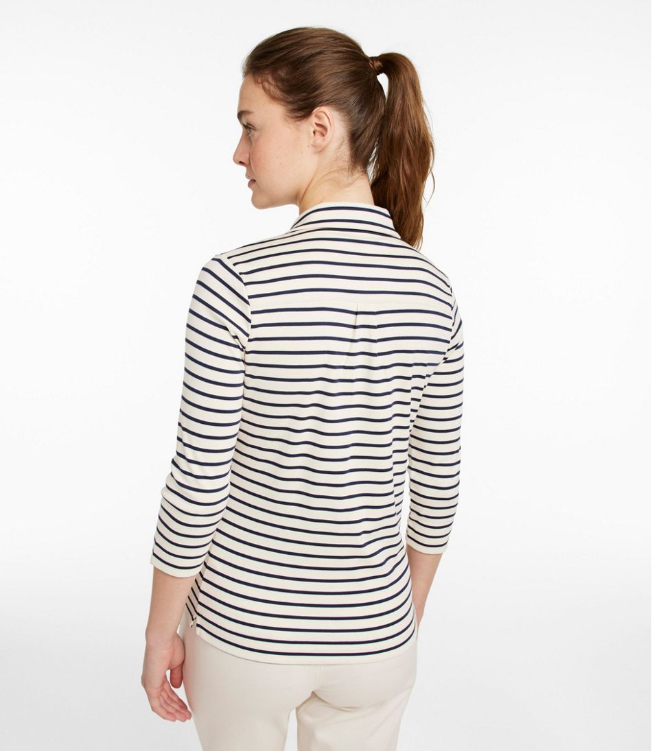 Women's Pima Cotton Tee, Three-Quarter-Sleeve Polo Stripe - L.L.Bean Popular