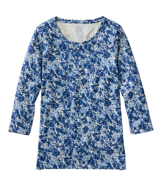 Women's Pima Cotton Shaped Jewelneck Tee, Three-Quarter-Sleeve Print - L.L.Bean Recommended
