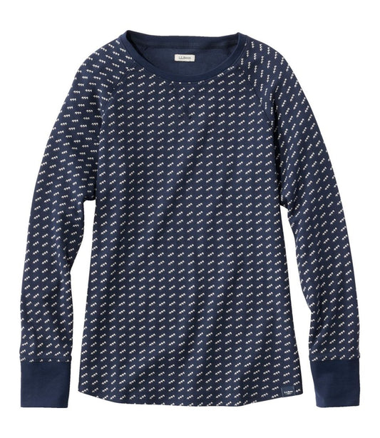 Women's Unshrinkable Mini-Waffle Tee, Long-Sleeve Crewneck Stripe - L.L.Bean Essential