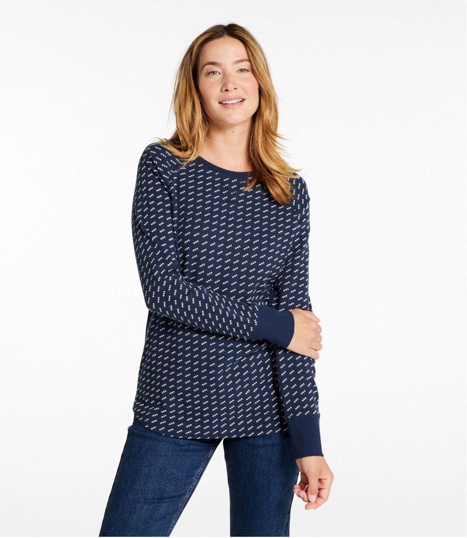 Women's Unshrinkable Mini-Waffle Tee, Long-Sleeve Crewneck Stripe - L.L.Bean Essential
