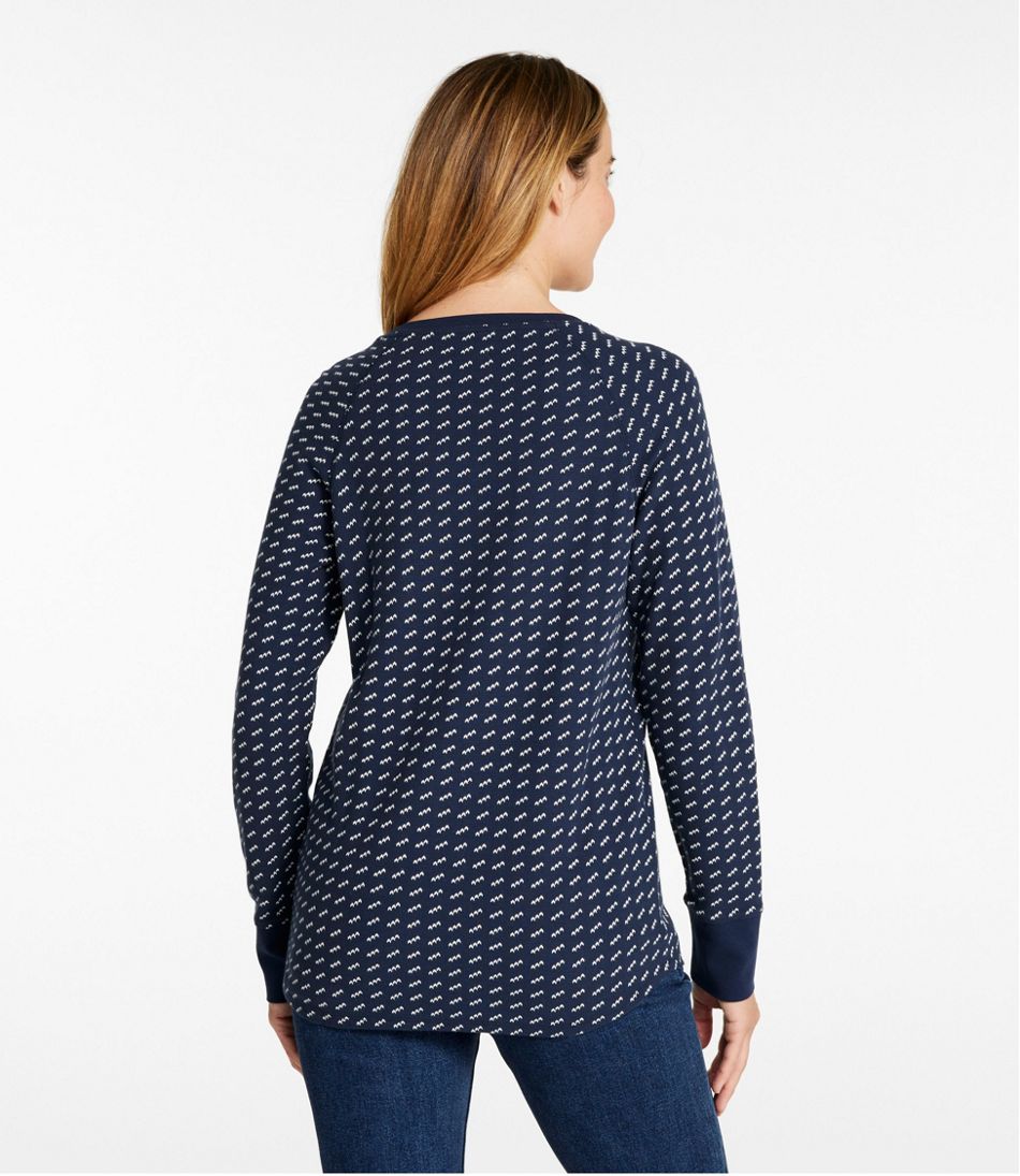 Women's Unshrinkable Mini-Waffle Tee, Long-Sleeve Crewneck Stripe - L.L.Bean Essential