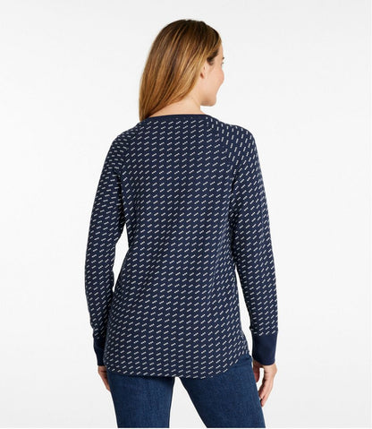 Women's Unshrinkable Mini-Waffle Tee, Long-Sleeve Crewneck Stripe - L.L.Bean Essential