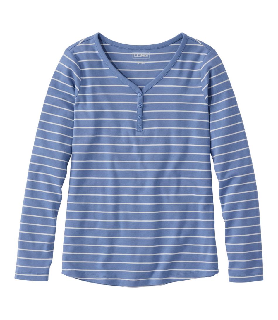 Women's L.L.Bean V-Neck Henley, Long-Sleeve Stripe - L.L.Bean Quality