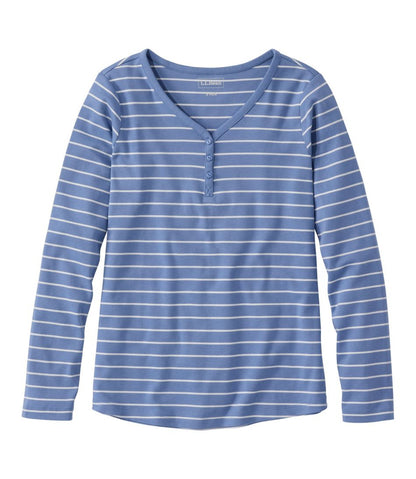 Women's L.L.Bean V-Neck Henley, Long-Sleeve Stripe - L.L.Bean Quality