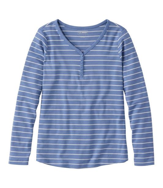 Women's L.L.Bean V-Neck Henley, Long-Sleeve Stripe - L.L.Bean Quality
