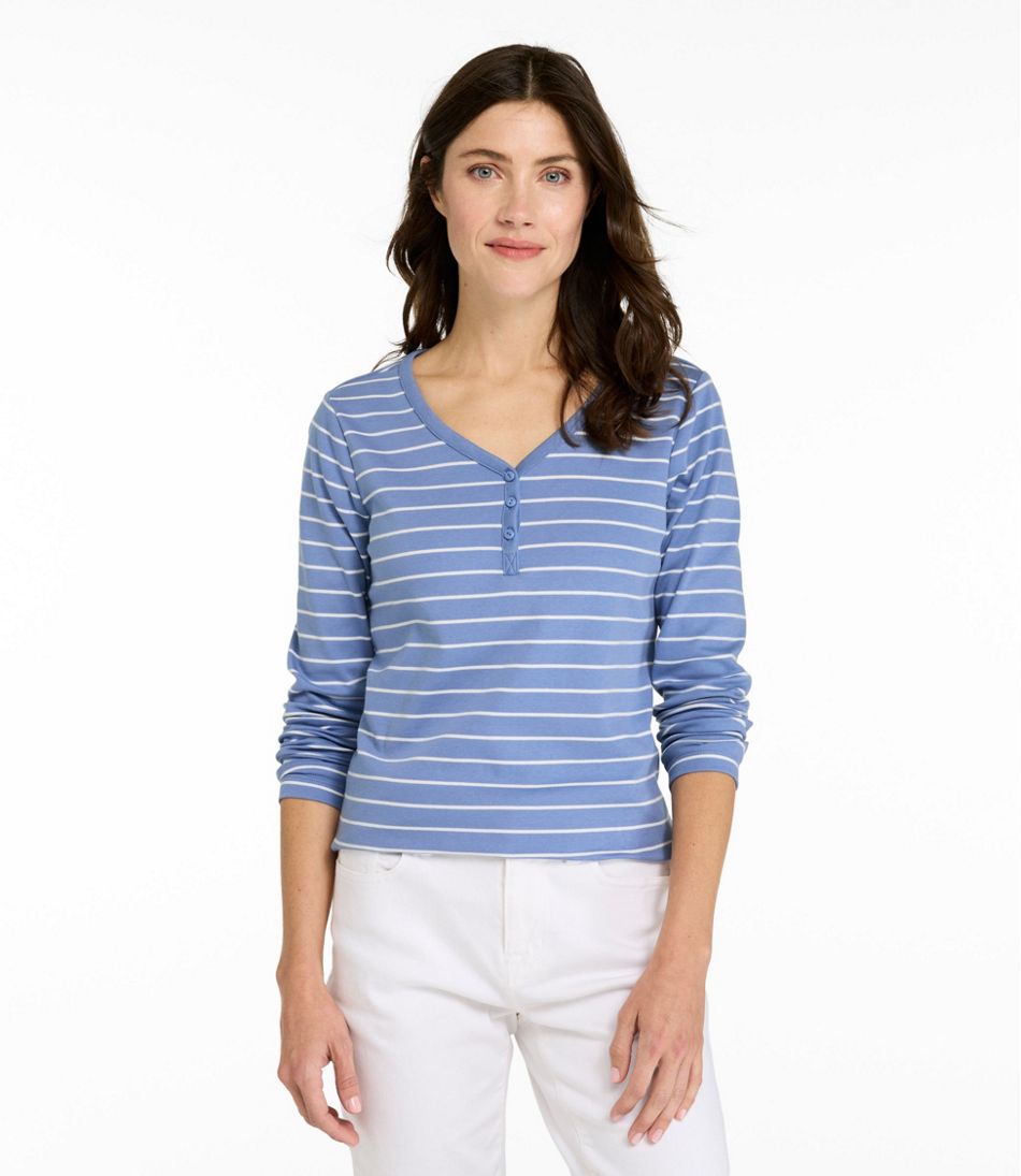 Women's L.L.Bean V-Neck Henley, Long-Sleeve Stripe - L.L.Bean Quality
