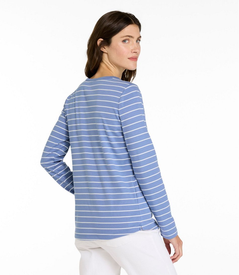 Women's L.L.Bean V-Neck Henley, Long-Sleeve Stripe - L.L.Bean Quality