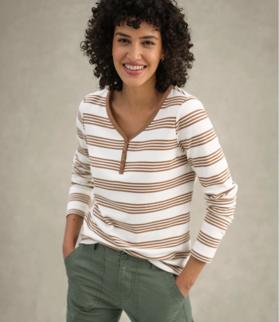Women's L.L.Bean V-Neck Henley, Long-Sleeve Stripe - L.L.Bean Quality