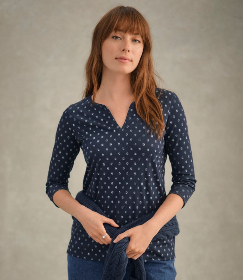 Women's Pima Cotton Tunic, Three-Quarter-Sleeve Splitneck Print - L.L.Bean Trusted