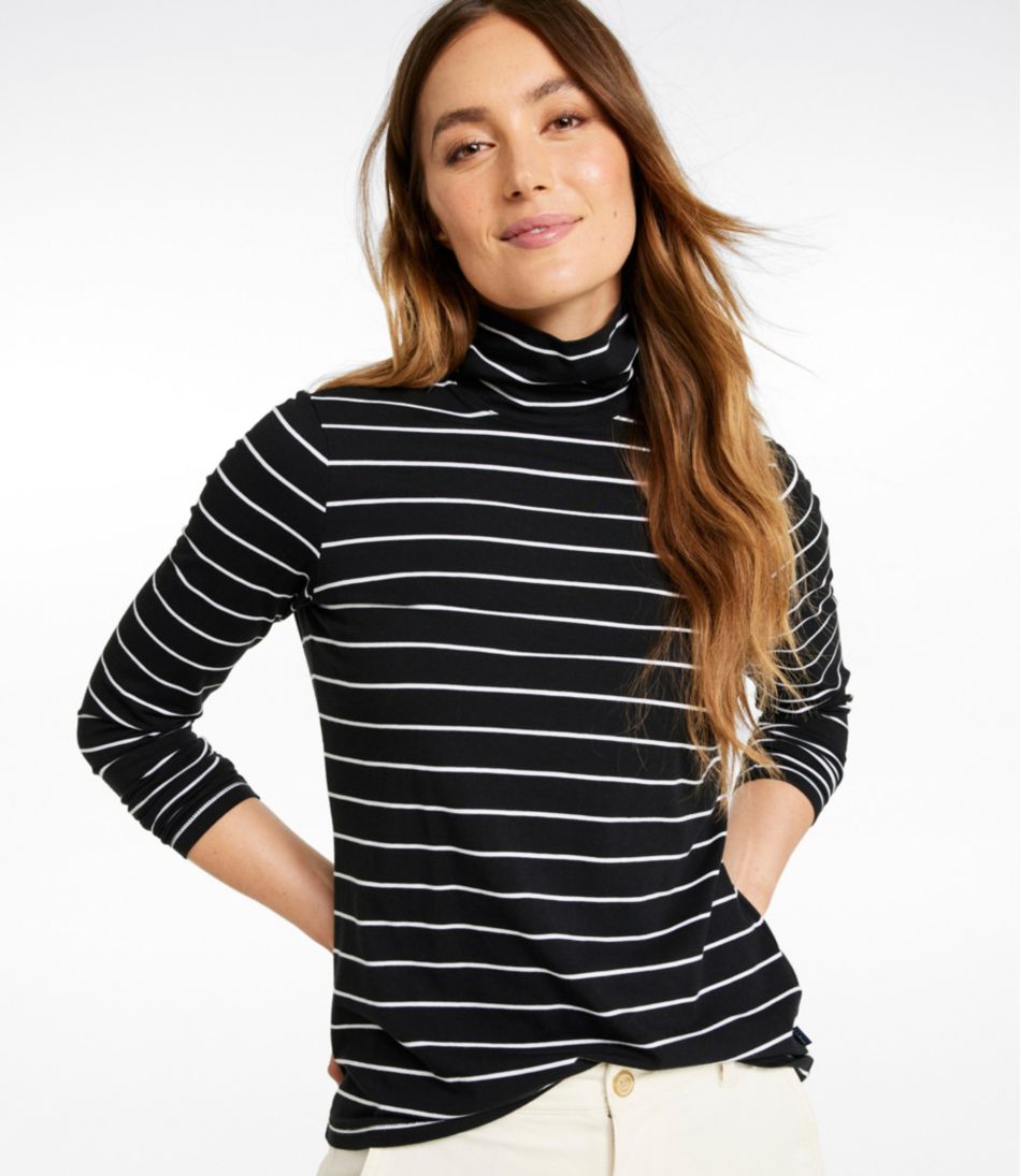 Women's Soft Stretch Supima-Blend Tee, Turtleneck Stripe - L.L.Bean Customer Favorite