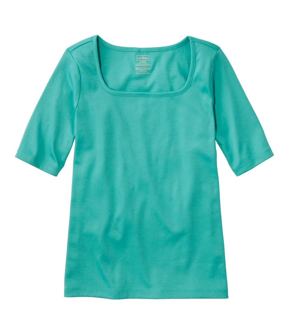 Women's Pima Cotton Tee, Soft Squareneck Elbow-Sleeve - L.L.Bean Top Pick