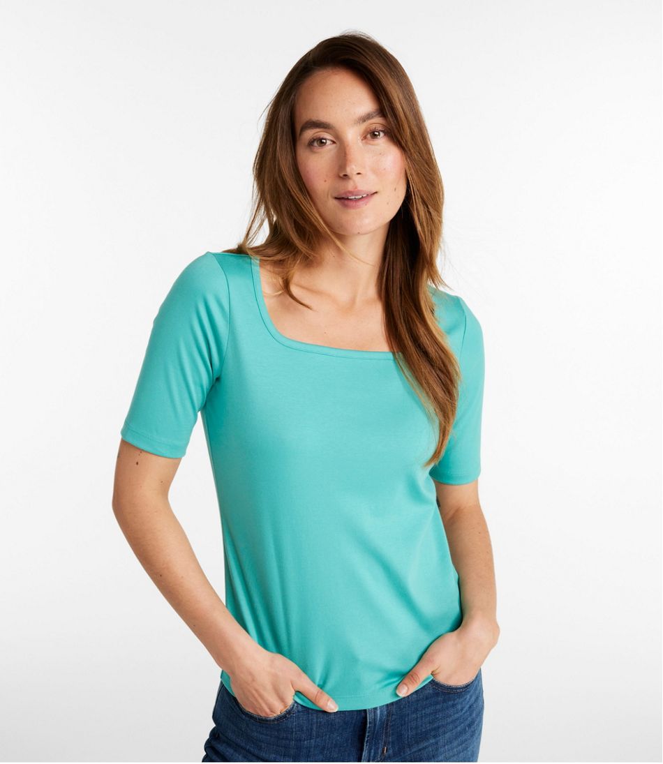 Women's Pima Cotton Tee, Soft Squareneck Elbow-Sleeve - L.L.Bean Top Pick