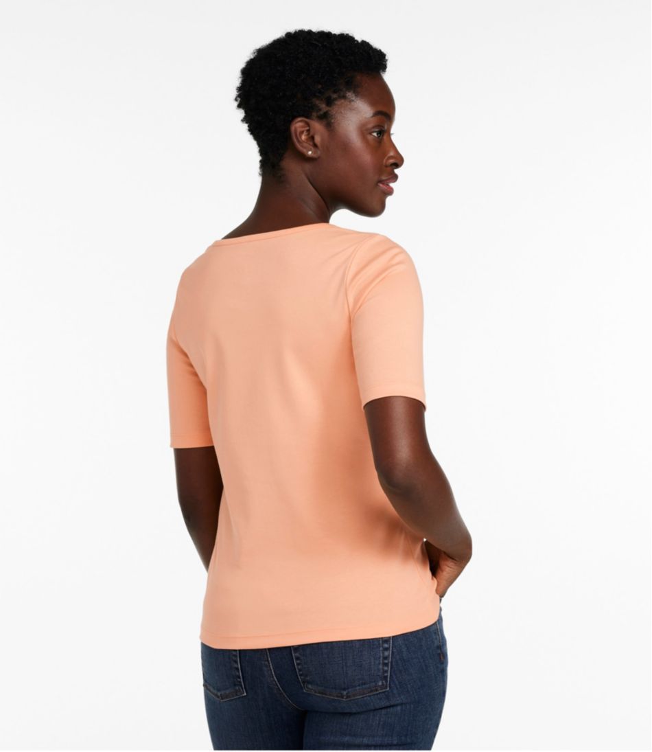 Women's Pima Cotton Tee, Soft Squareneck Elbow-Sleeve - L.L.Bean Top Pick