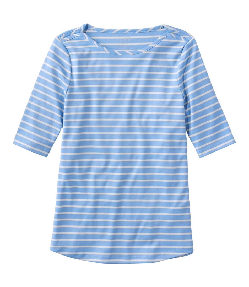 Women's Pima Cotton Tee, Elbow-Sleeve Boatneck Stripe - L.L.Bean New